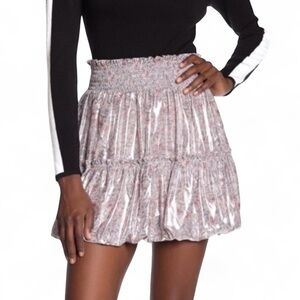 Free People Pink Floral Smocked Tiered Mini Skirt